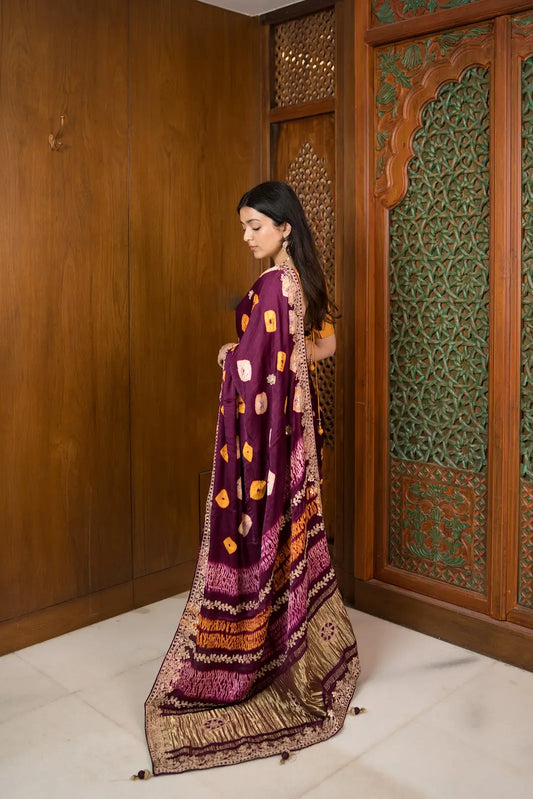 Royal Plum Gajji Silk Saree with Gota Patti Work