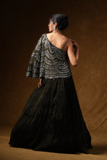 Load image into Gallery viewer, Black Cape Gown with Sequin Work
