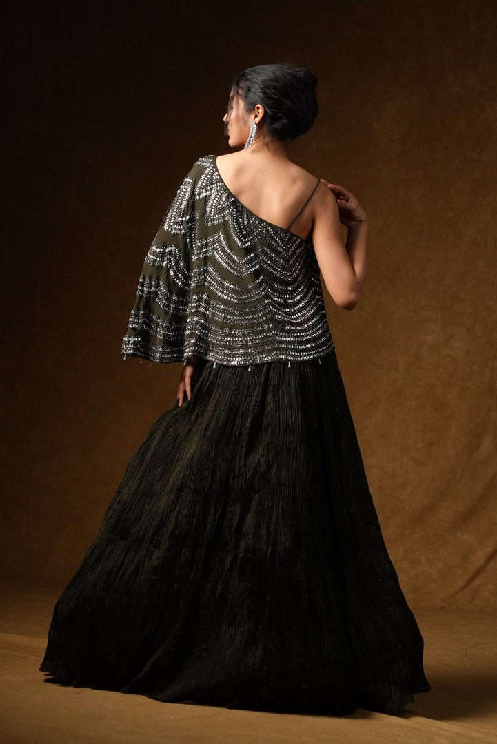 Black Cape Gown with Sequin Work