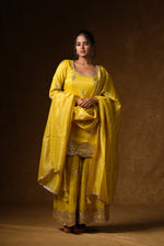 Load image into Gallery viewer, Yellow Embellished Palazzo Suit Set
