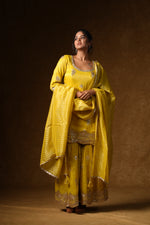 Load image into Gallery viewer, Yellow Embellished Palazzo Suit Set
