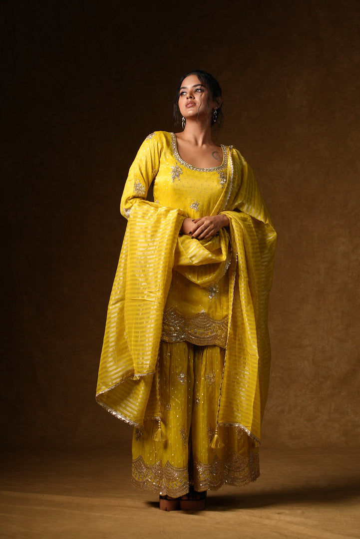 Yellow Embellished Palazzo Suit Set