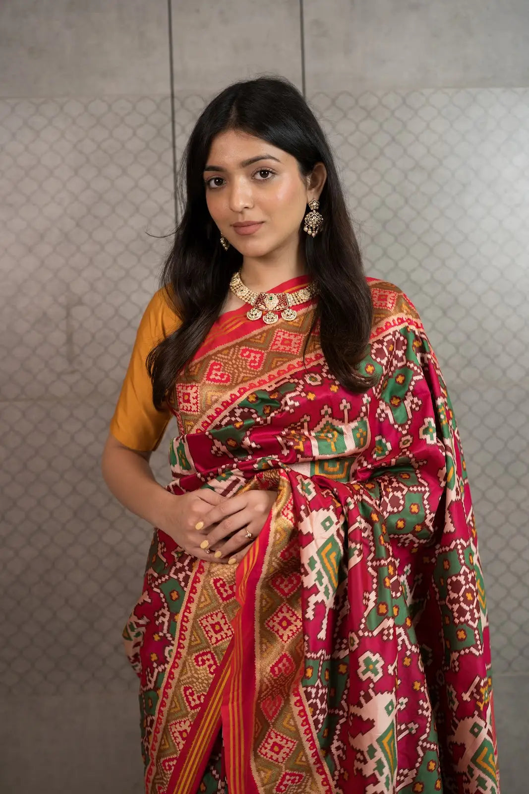 Royal Red Patola Art Silk Saree with Traditional Motifs & Tassels