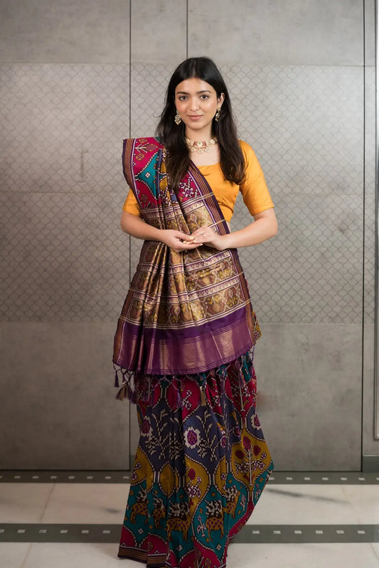 Royal Fusion Patola Silk Saree with Woven Pallu & Tassels