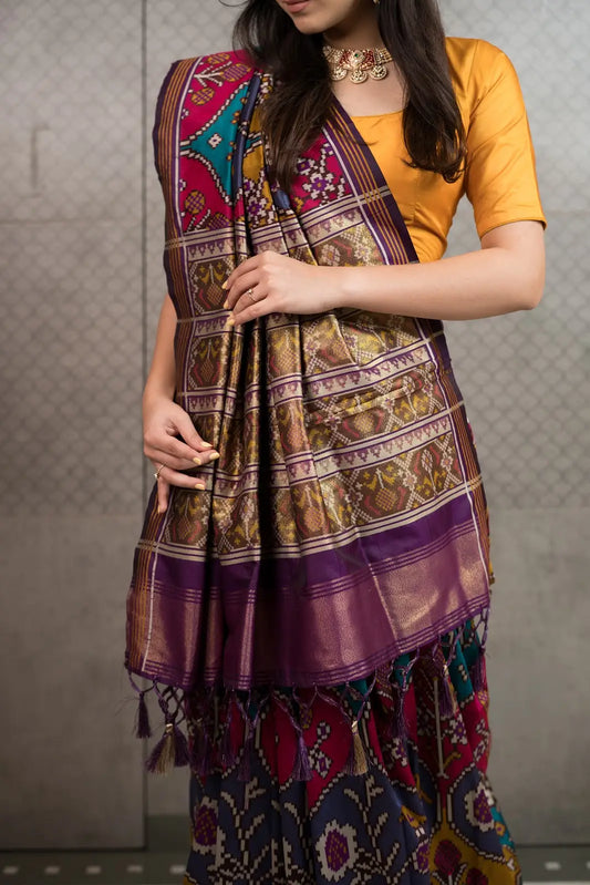 Royal Fusion Patola Silk Saree with Woven Pallu & Tassels