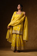 Load image into Gallery viewer, Yellow Embellished Palazzo Suit Set
