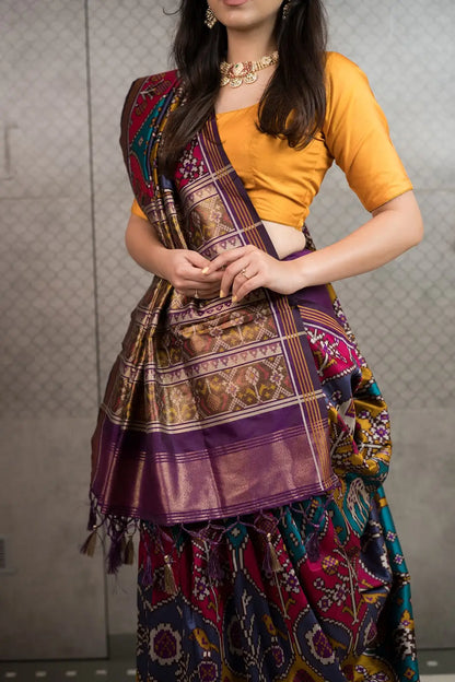 Royal Fusion Patola Silk Saree with Woven Pallu & Tassels