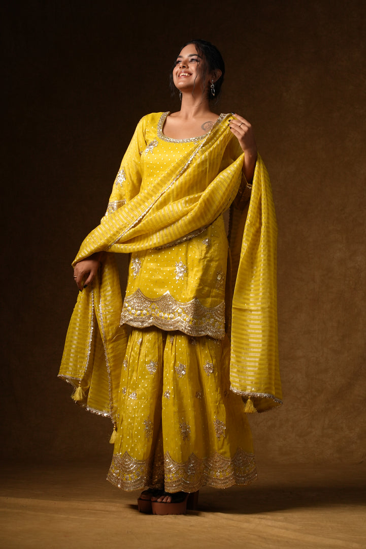 Yellow Embellished Palazzo Suit Set