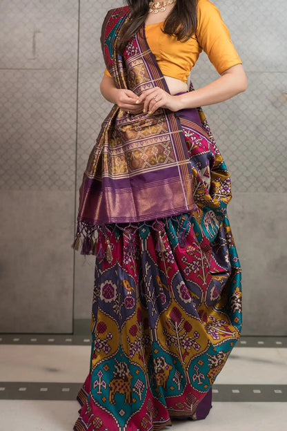 Royal Fusion Patola Silk Saree with Woven Pallu & Tassels