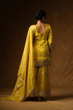 Load image into Gallery viewer, Yellow Embellished Palazzo Suit Set
