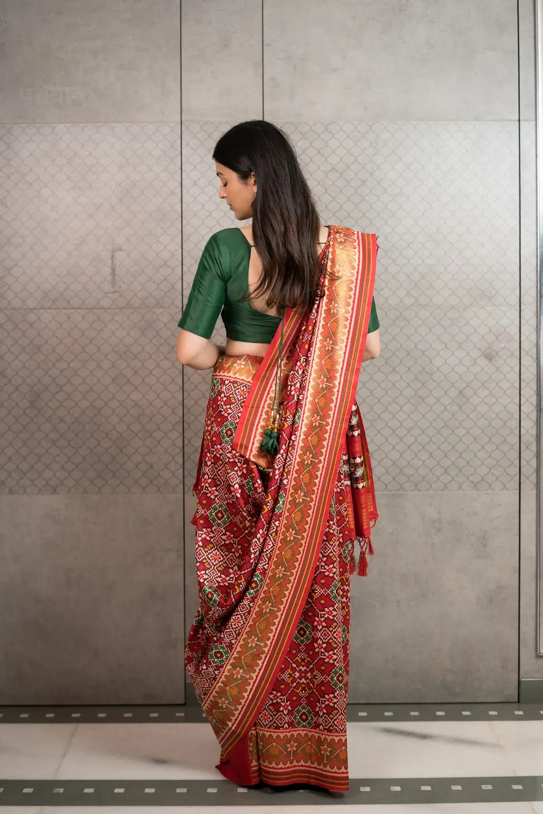 Classic Red Patola Silk Saree with Traditional Woven Border & Tassels