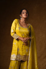 Load image into Gallery viewer, Yellow Embellished Palazzo Suit Set
