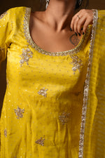 Load image into Gallery viewer, Yellow Embellished Palazzo Suit Set
