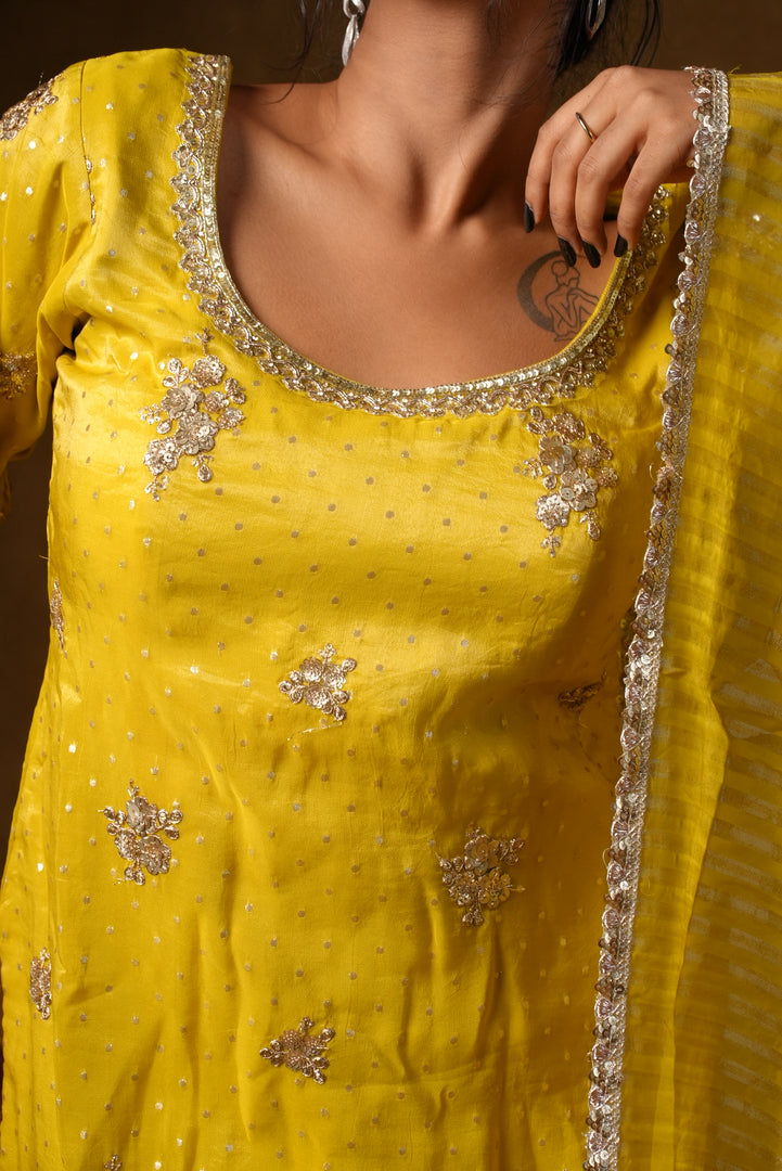 Yellow Embellished Palazzo Suit Set