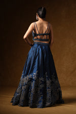 Load image into Gallery viewer, Navy Blue Floral Embroidered Lehenga Set
