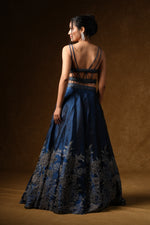 Load image into Gallery viewer, Navy Blue Floral Embroidered Lehenga Set
