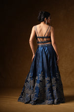 Load image into Gallery viewer, Navy Blue Floral Embroidered Lehenga Set
