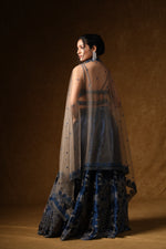 Load image into Gallery viewer, Navy Blue Floral Embroidered Lehenga Set
