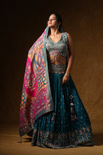 Load image into Gallery viewer, Teal Crystal Embellished Lehenga Set
