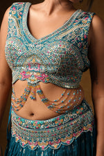 Load image into Gallery viewer, Teal Crystal Embellished Lehenga Set
