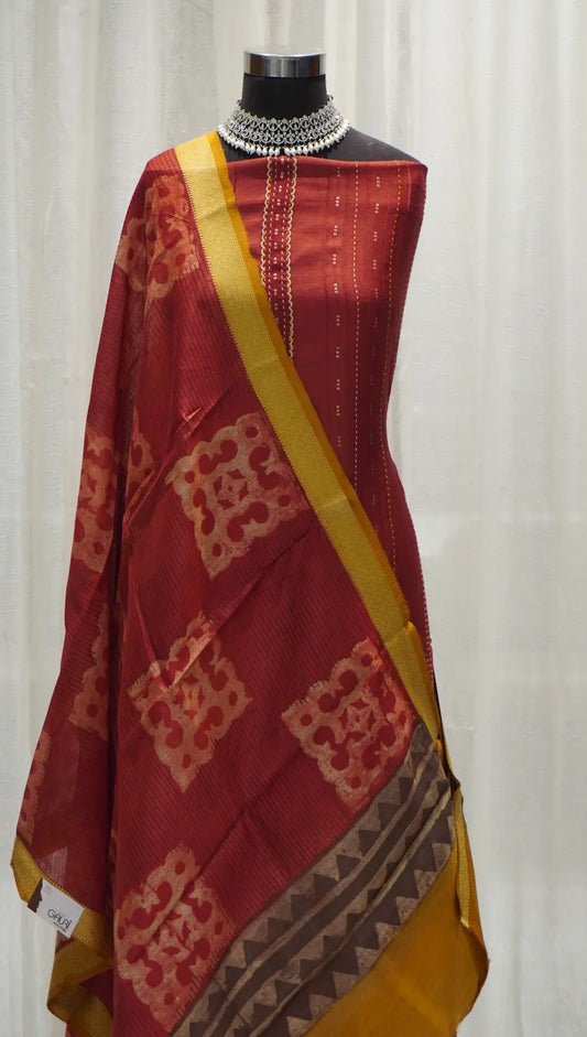Rust Heritage Munga Tussar Dupatta with Hand Block Prints