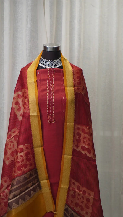 Rust Heritage Munga Tussar Dupatta with Hand Block Prints