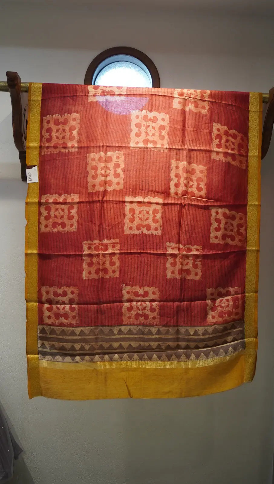 Rust Heritage Munga Tussar Dupatta with Hand Block Prints