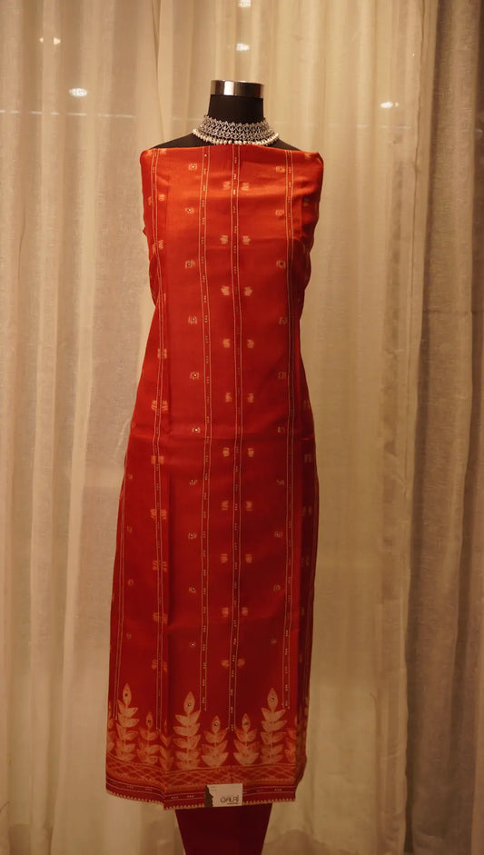 Rust Radiance Tussar Silk Shibori Dupatta with Thread Work