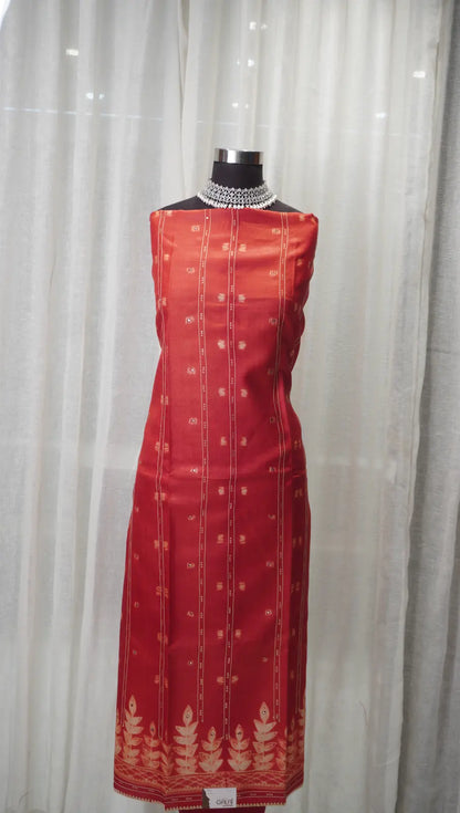 Rust Radiance Tussar Silk Shibori Dupatta with Thread Work