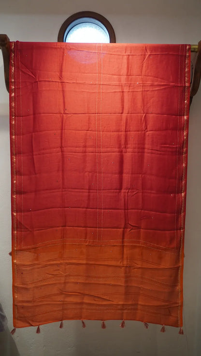 Rust Radiance Tussar Silk Shibori Dupatta with Thread Work