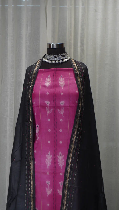 Rose Glow Tussar Silk Shibori Dupatta with Thread Work