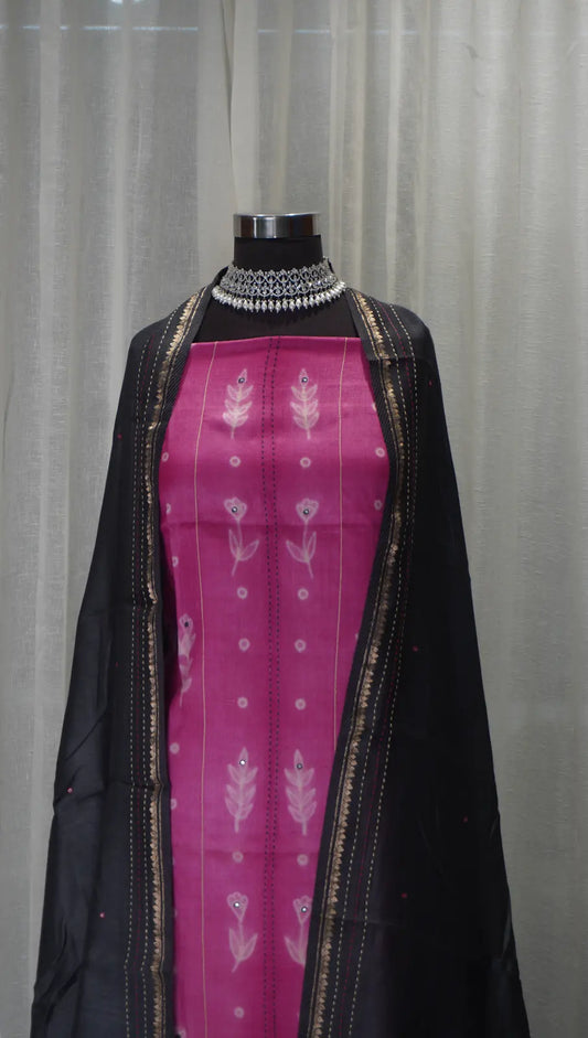 Rose Glow Tussar Silk Shibori Dupatta with Thread Work