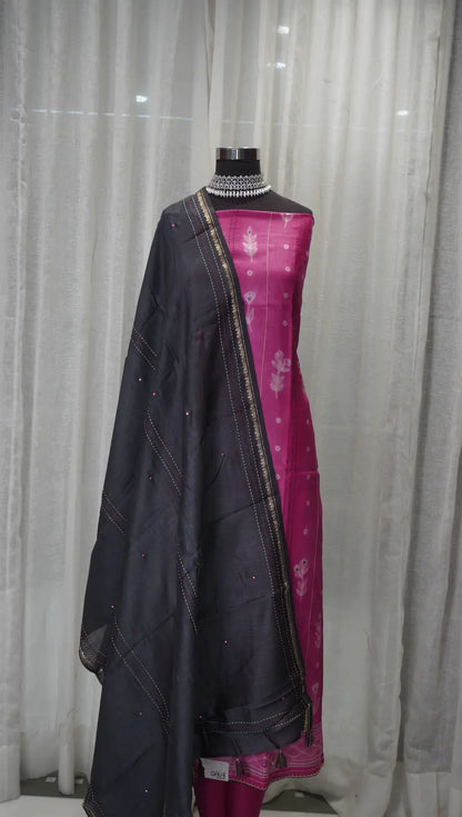 Rose Glow Tussar Silk Shibori Dupatta with Thread Work