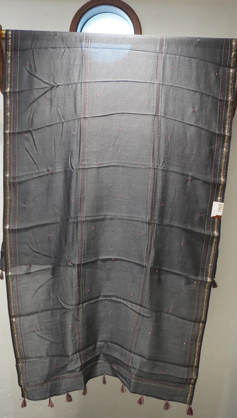 Rose Glow Tussar Silk Shibori Dupatta with Thread Work