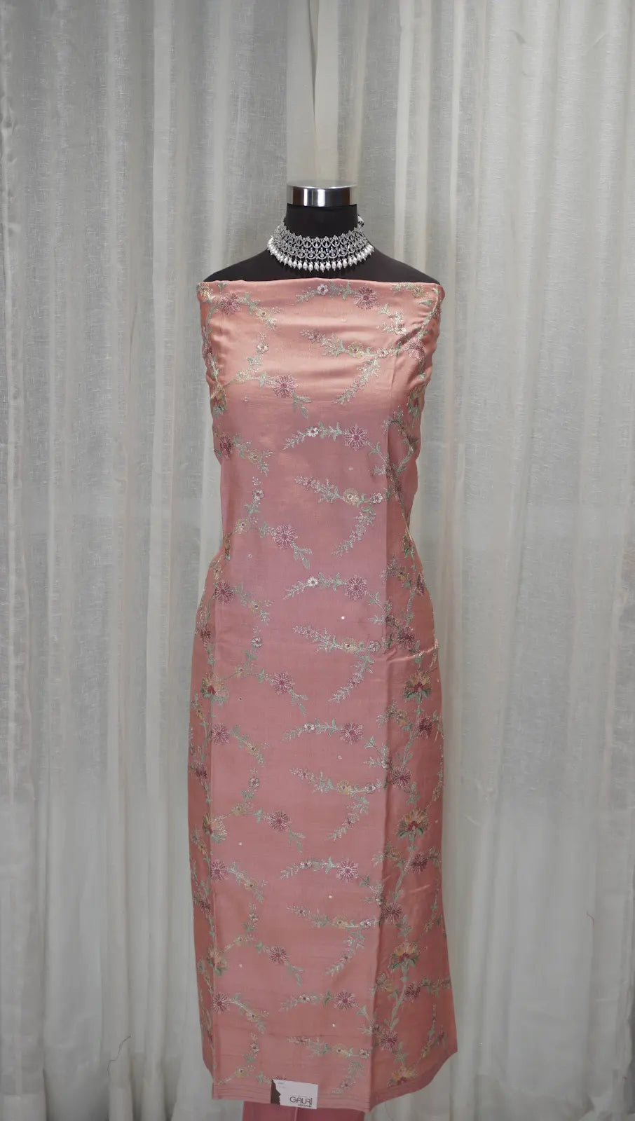 Peach Glow Tussar Silk Dupatta with Golden Thread Work