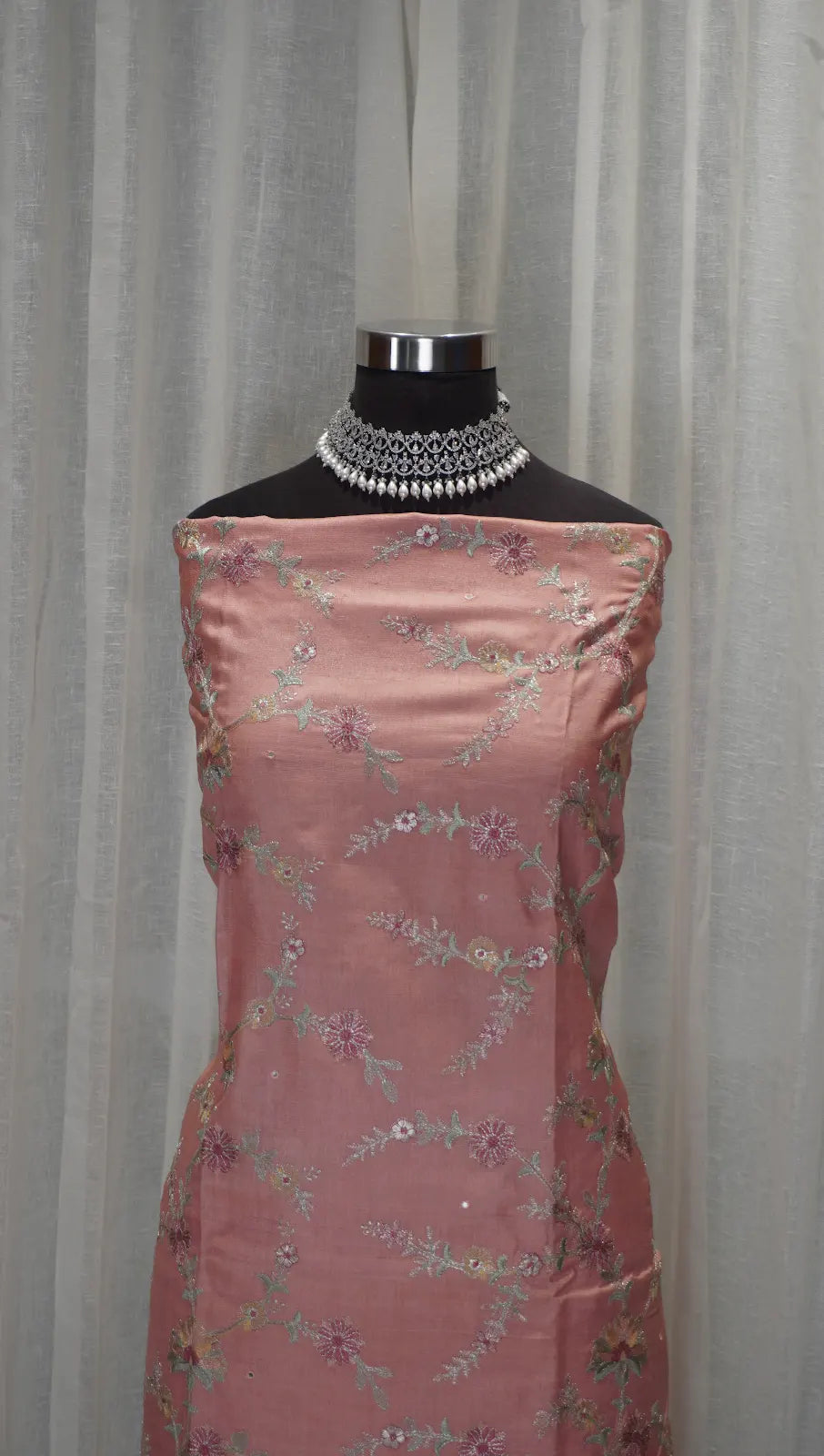 Peach Glow Tussar Silk Dupatta with Golden Thread Work
