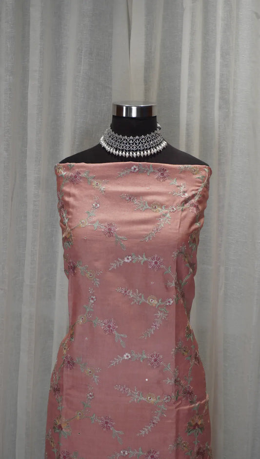 Peach Glow Tussar Silk Dupatta with Golden Thread Work