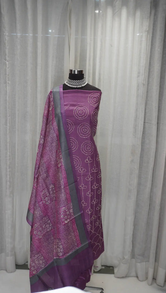 Plum Grace Tussar Silk Printed Dupatta with Gath Work