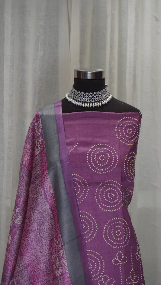 Plum Grace Tussar Silk Printed Dupatta with Gath Work