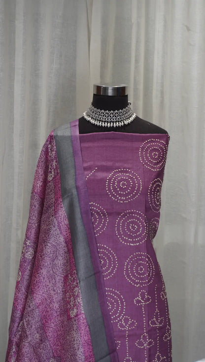 Plum Grace Tussar Silk Printed Dupatta with Gath Work