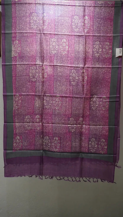 Plum Grace Tussar Silk Printed Dupatta with Gath Work