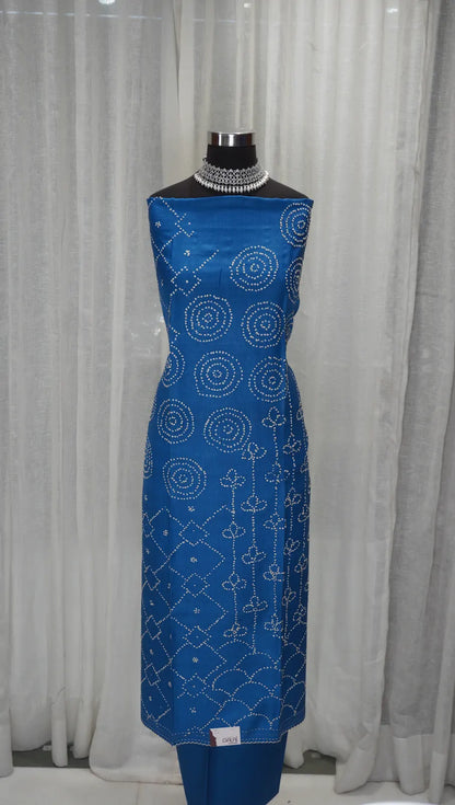 Royal Blue Tussar Silk Printed Dupatta with Gath Work