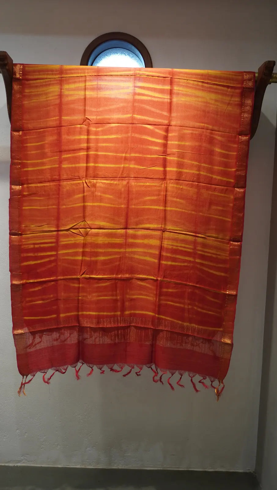 Rust Glow Banarasi Buti Leheriya Dupatta with Kantha Work