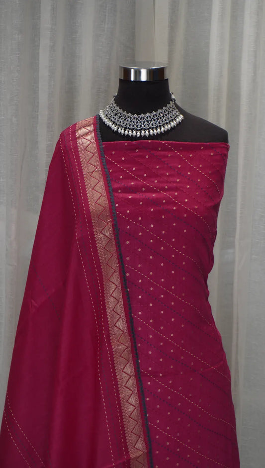 Rani Pink Banarasi Buti Dupatta with Kantha Work