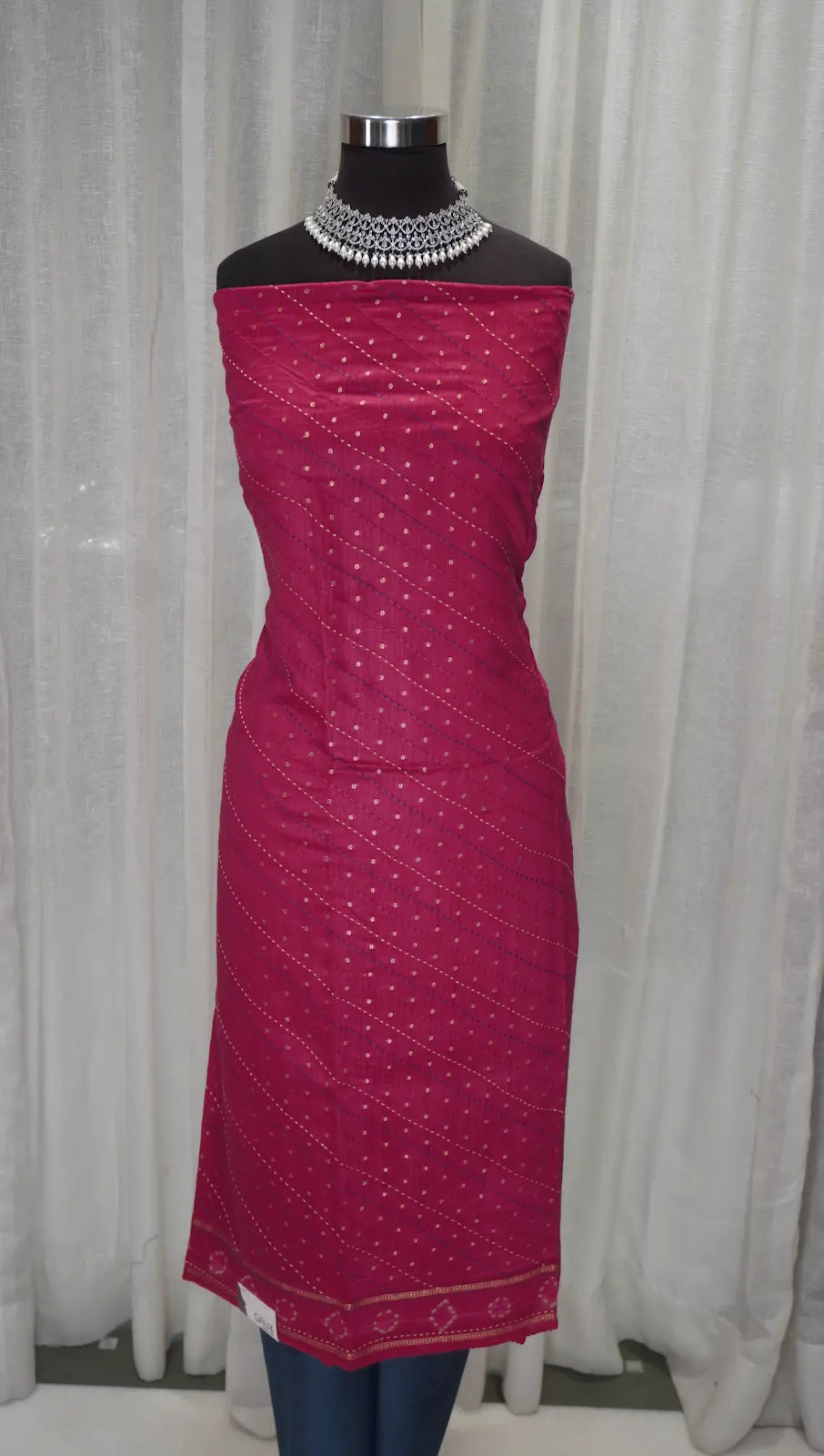 Rani Pink Banarasi Buti Dupatta with Kantha Work