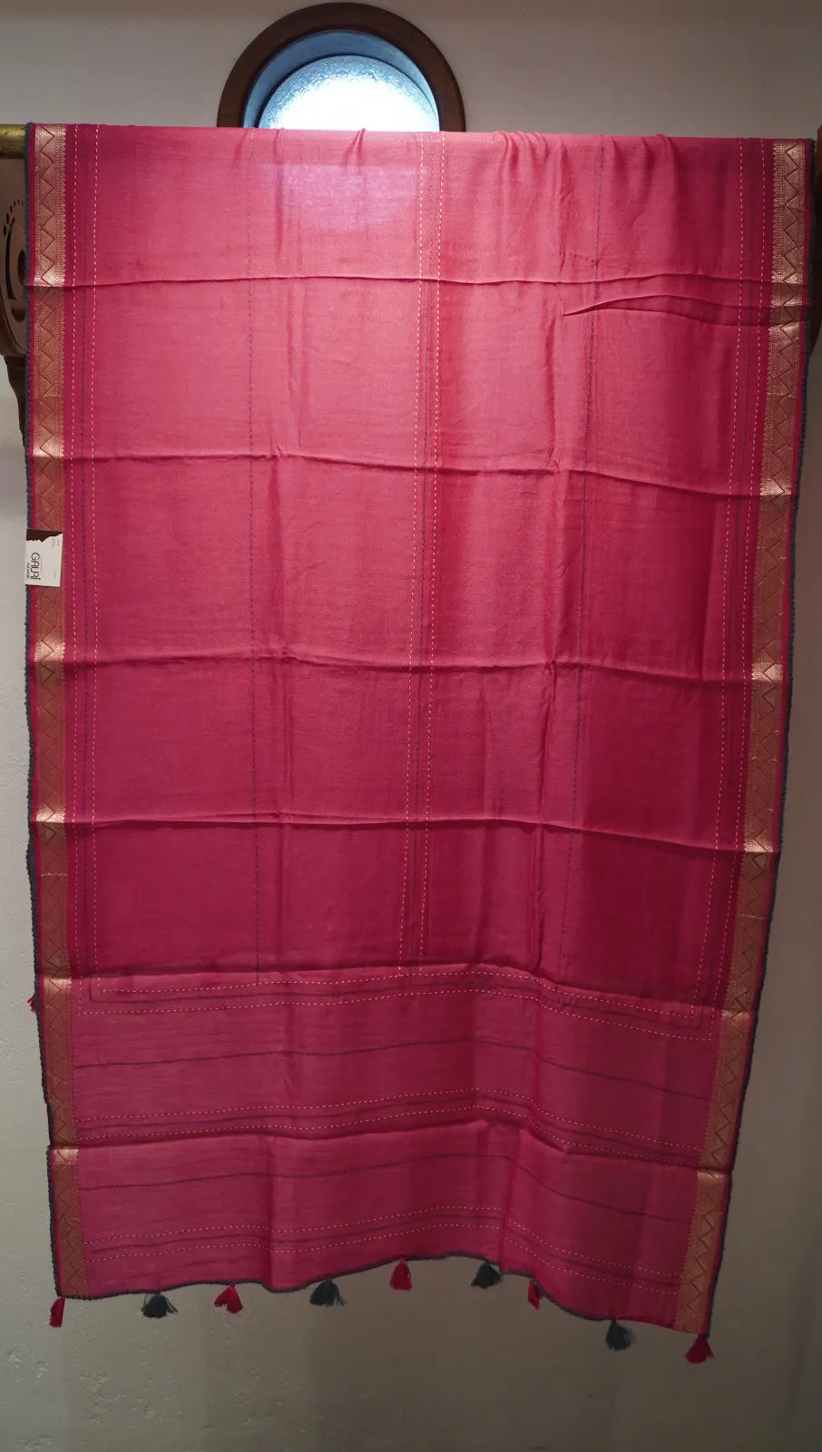 Rani Pink Banarasi Buti Dupatta with Kantha Work