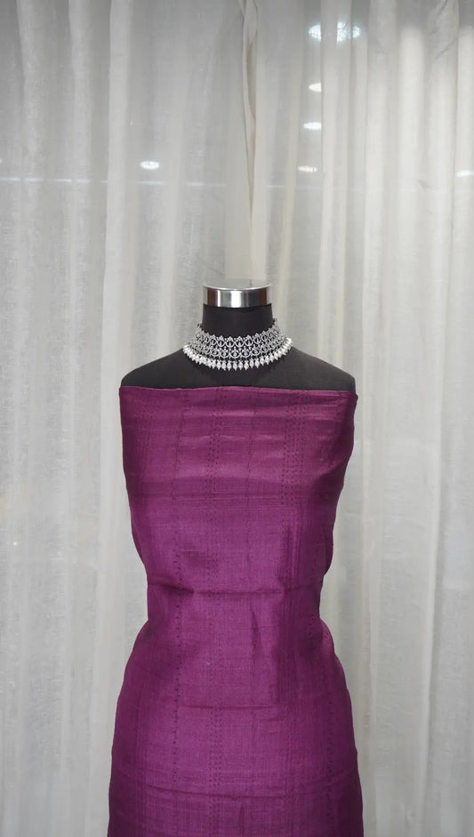 Royal Purple Tussar Silk Dupatta with Block Prints & Thread Work