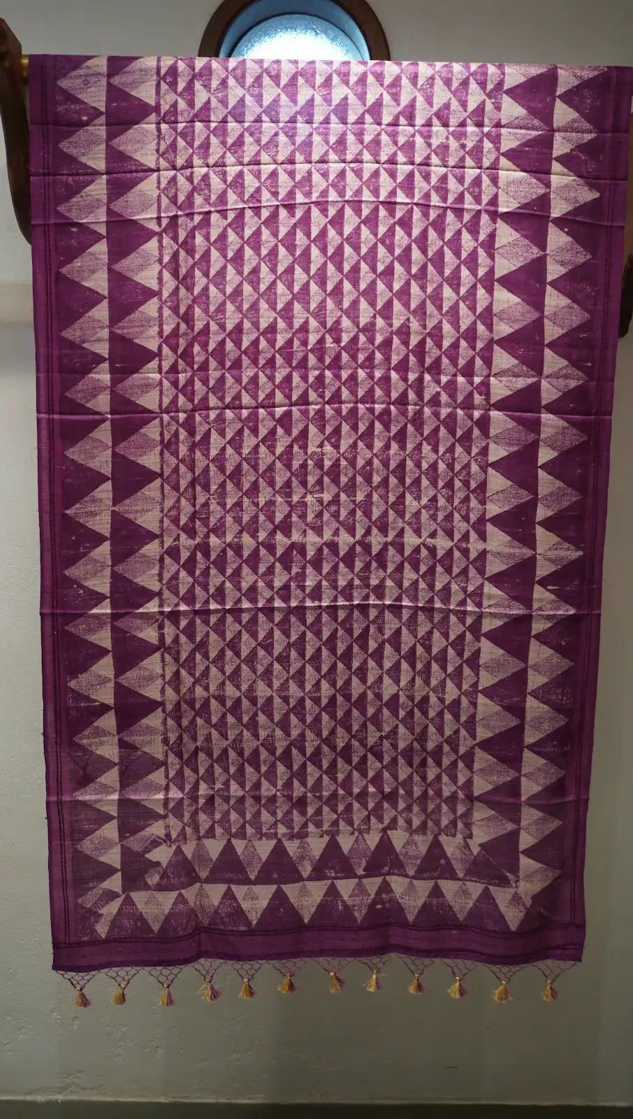 Royal Purple Tussar Silk Dupatta with Block Prints & Thread Work