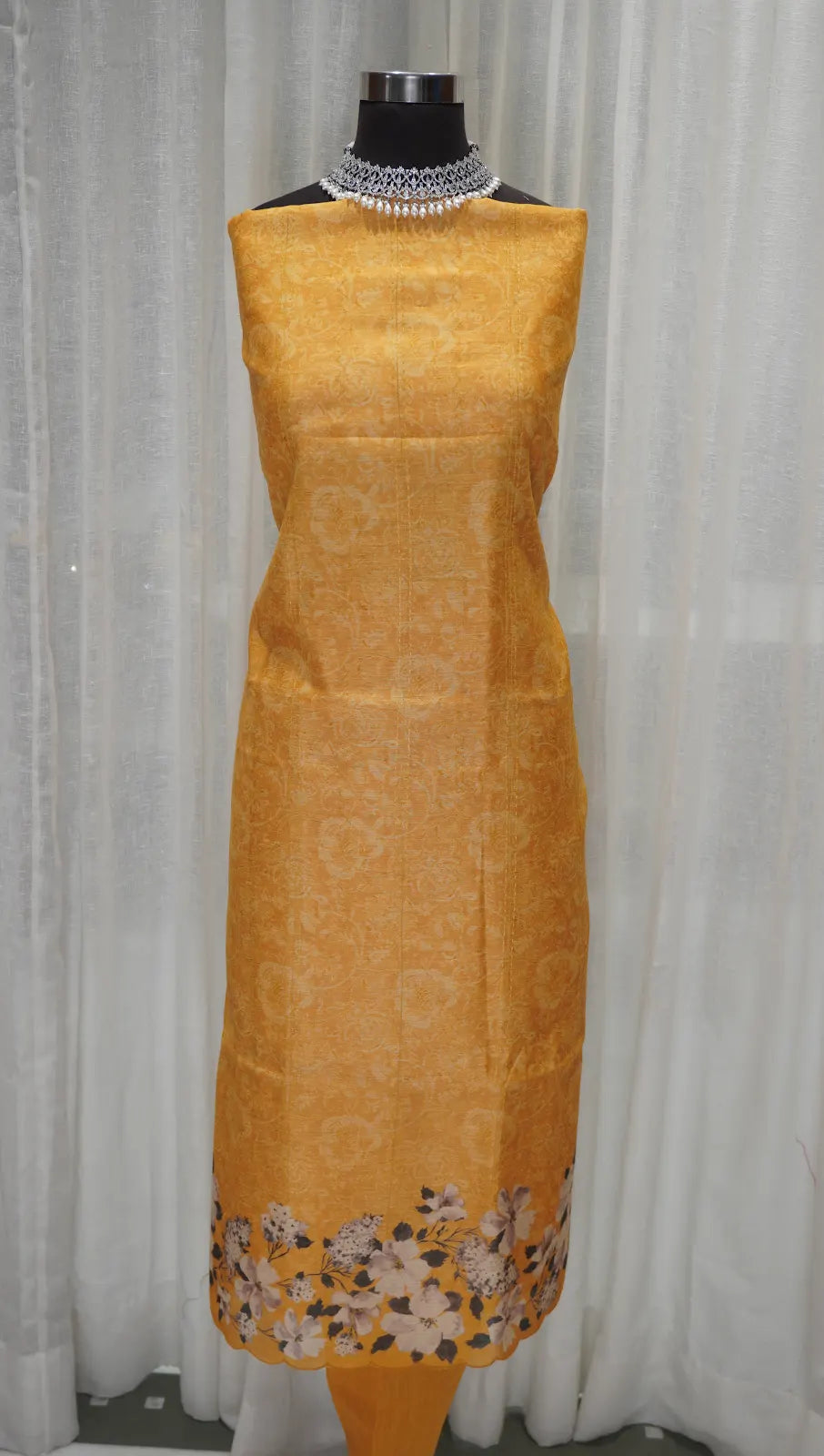 Yellow Tussar Silk Dupatta with Digital Print & Thread Work