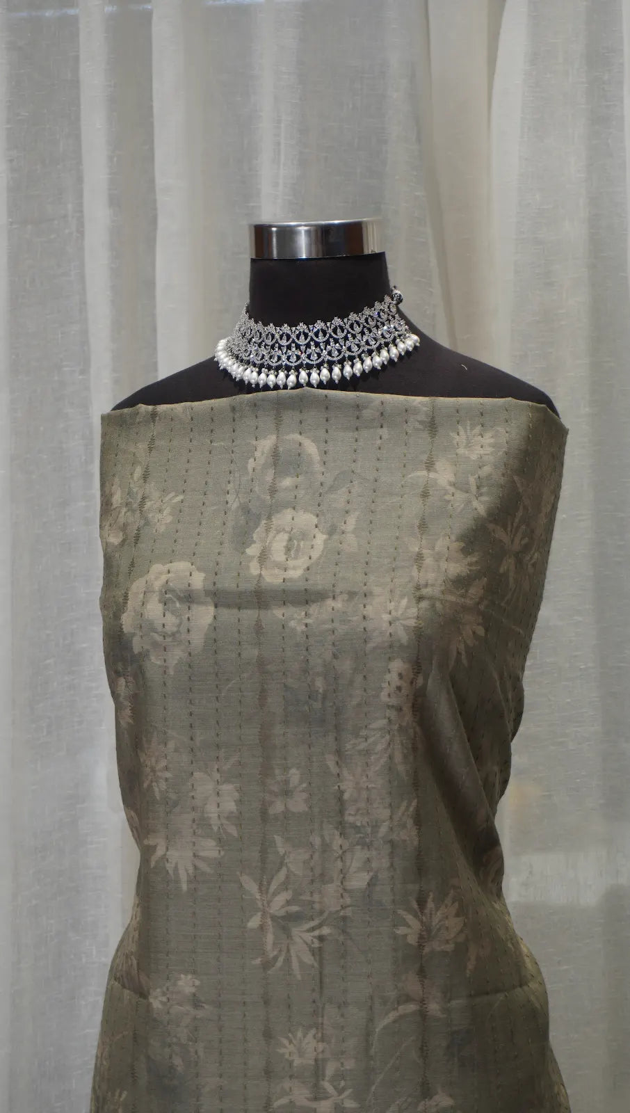 Olive Bloom Tussar Silk Dupatta with Digital Floral Print & Thread Work